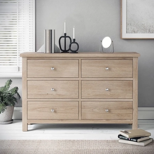 Washed Oak Large 6 Drawer Chest