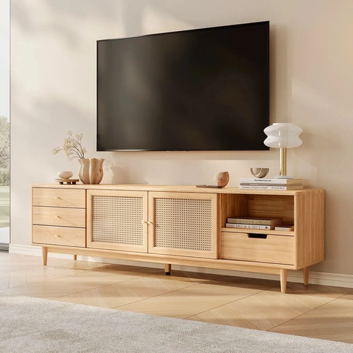Wood and cane media console